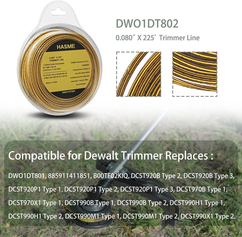 HASME Replacement Line for Dewalt Trimmer Replaces for DWO1DT802 Fits for DWO1DT801 885911411851 B00TF02KIQ DCST920B DCST920P1 DCST970B 225-Feet x 0.080-Inch - Image 3